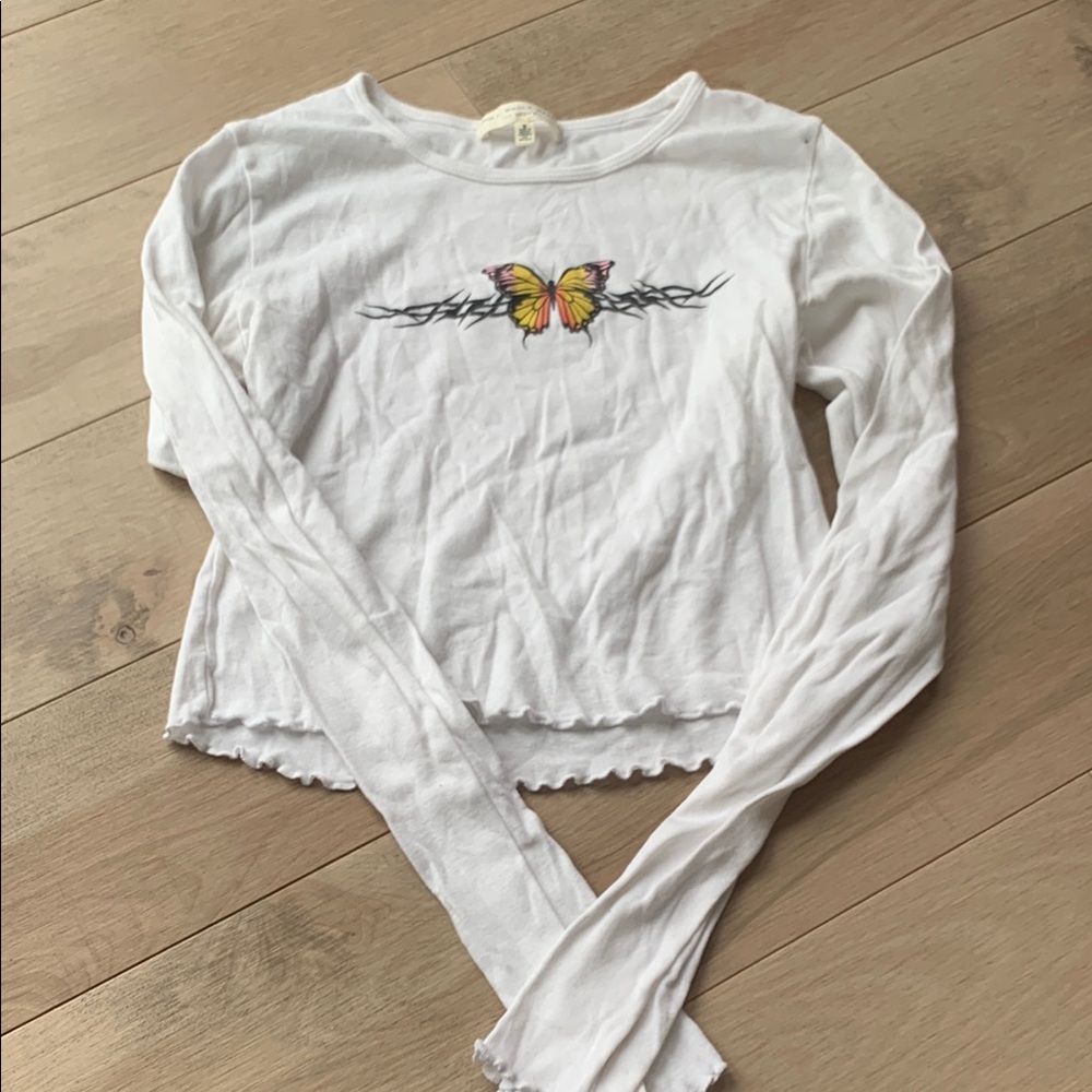 Urban Outfitters White Long Sleeve Top with Butterfly Design